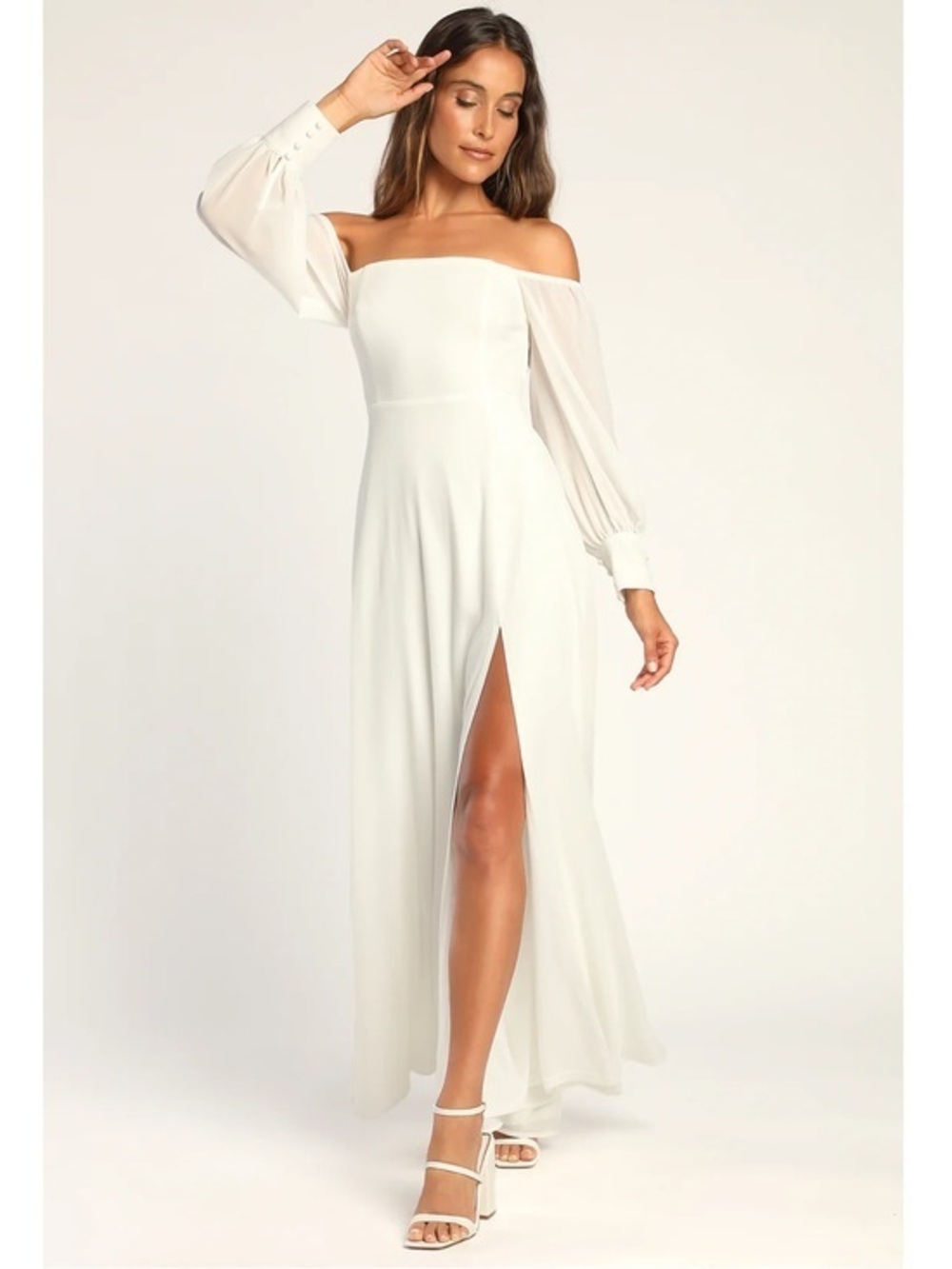 NWT Lulu’s Feel the Romance White Off-the-Shoulder Maxi Wedding Dress Size XS